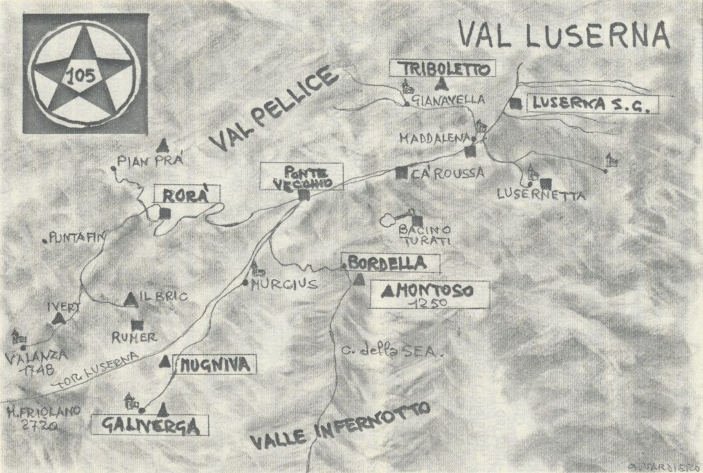 La mappa dei Luoghi della 105 in un disegno di Giovanni Vardiero